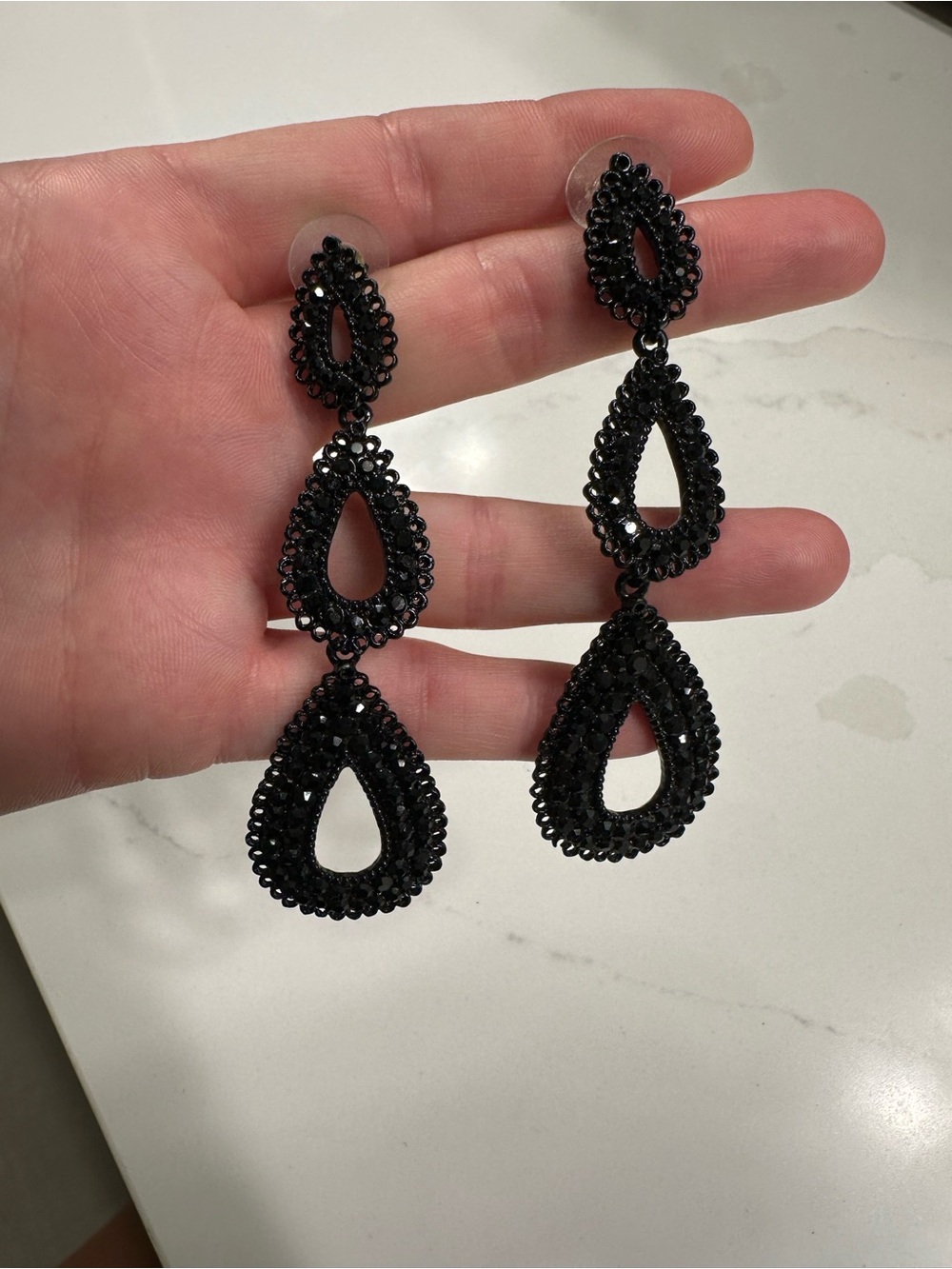 Black Teardrop Crystal Dangle Earrings - Women Jewelry